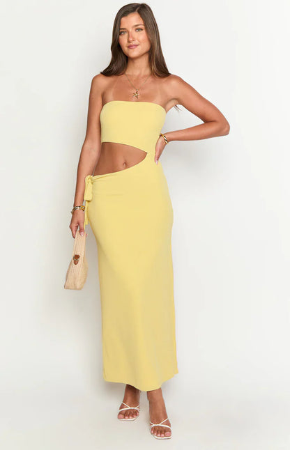 Celina Yellow Strapless Maxi Dress