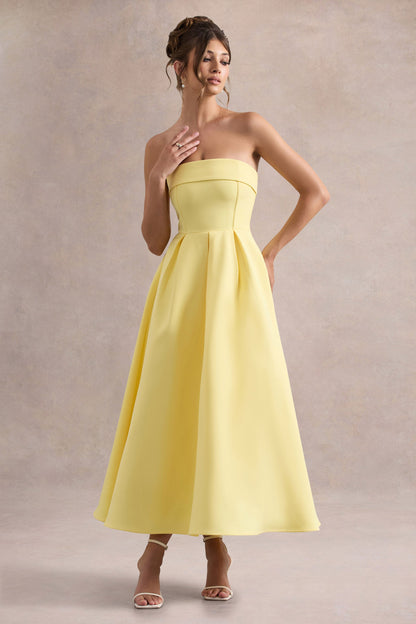 Annalise | Lemon Bandeau Skater Midi Dress