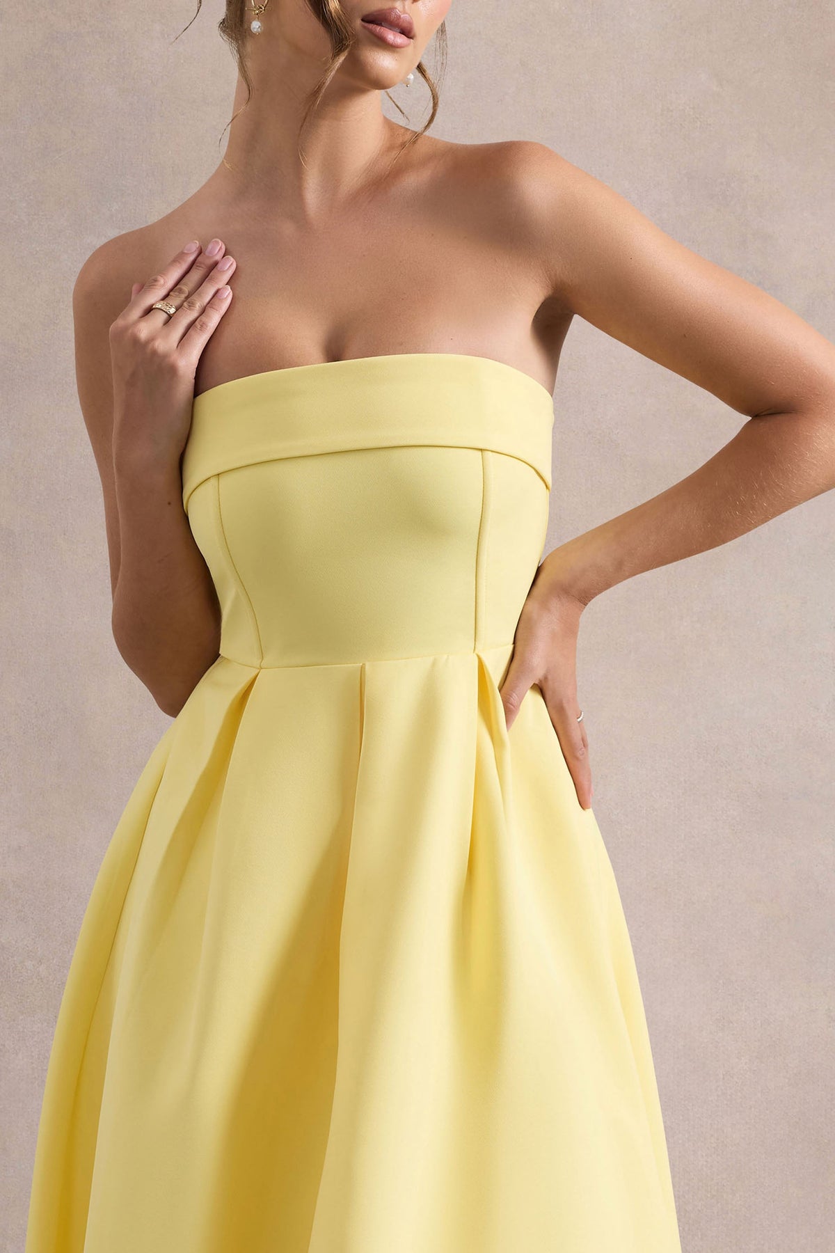 Annalise | Lemon Bandeau Skater Midi Dress