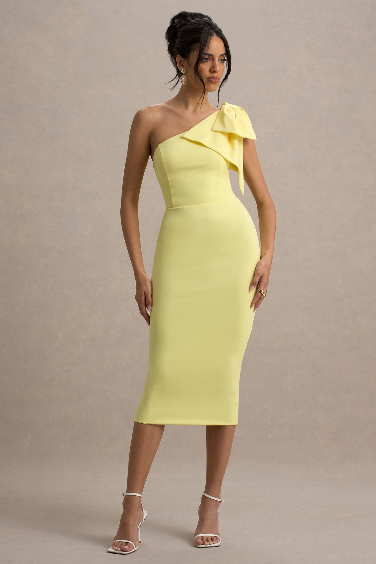 Ambretta | Lemon One-Shoulder Midi Dress With Bow
