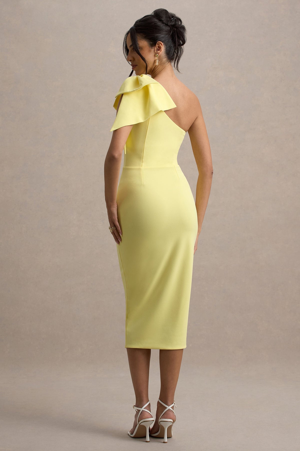 Ambretta | Lemon One-Shoulder Midi Dress With Bow