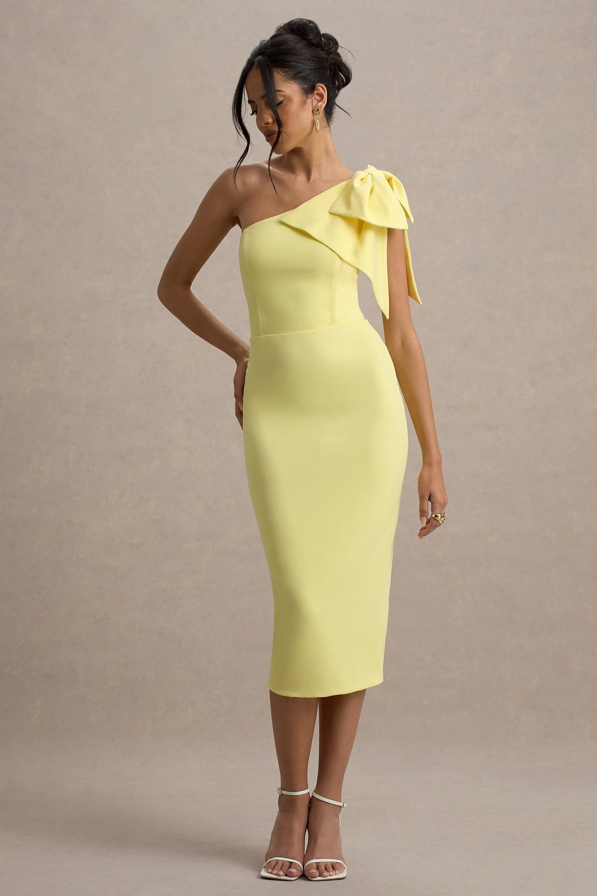 Ambretta | Lemon One-Shoulder Midi Dress With Bow