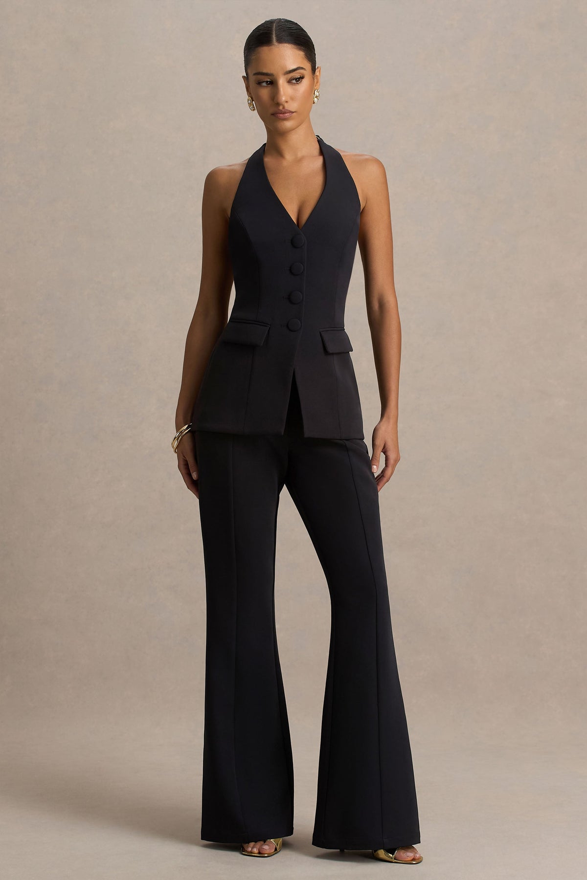 Carina | Black Flared-Leg Tailored Trousers
