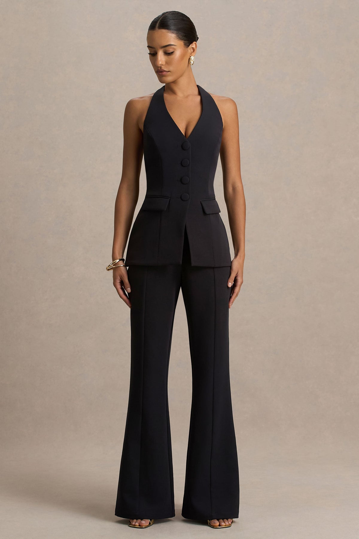 Carina | Black Flared-Leg Tailored Trousers
