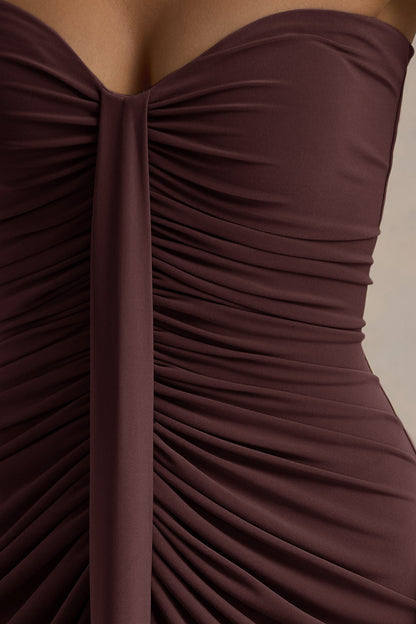 Ali | Warm Brown Sweetheart Ruched Wrap Maxi Dress