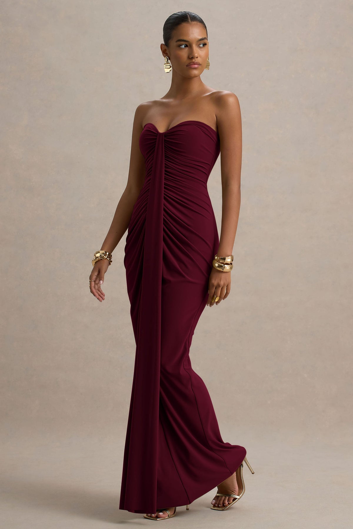 Ali | Burgundy Sweetheart Ruched Wrap Maxi Dress