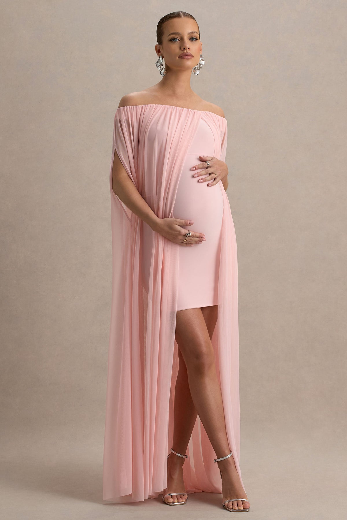 Atmosphere | Pink Bandeau Maternity Mini Dress With Mesh Overlay