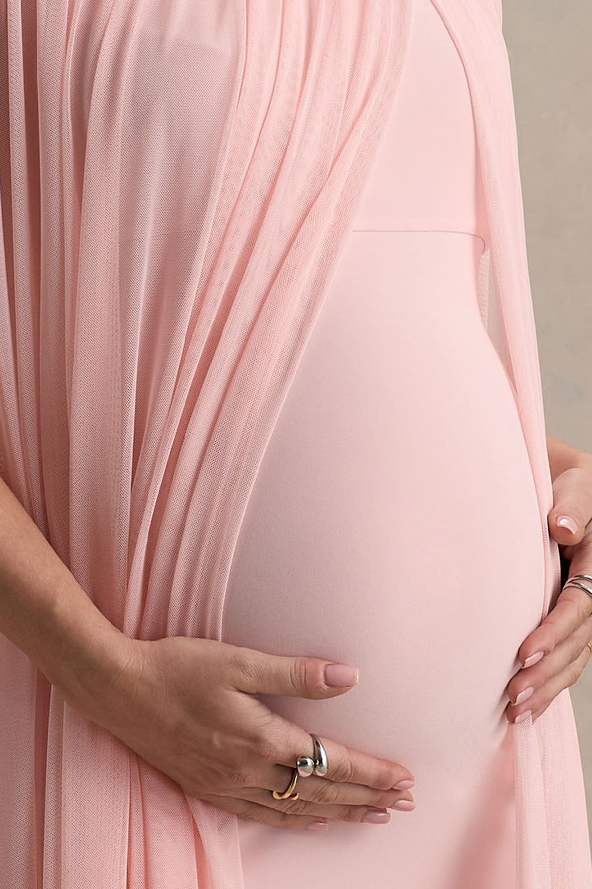 Atmosphere | Pink Bandeau Maternity Mini Dress With Mesh Overlay