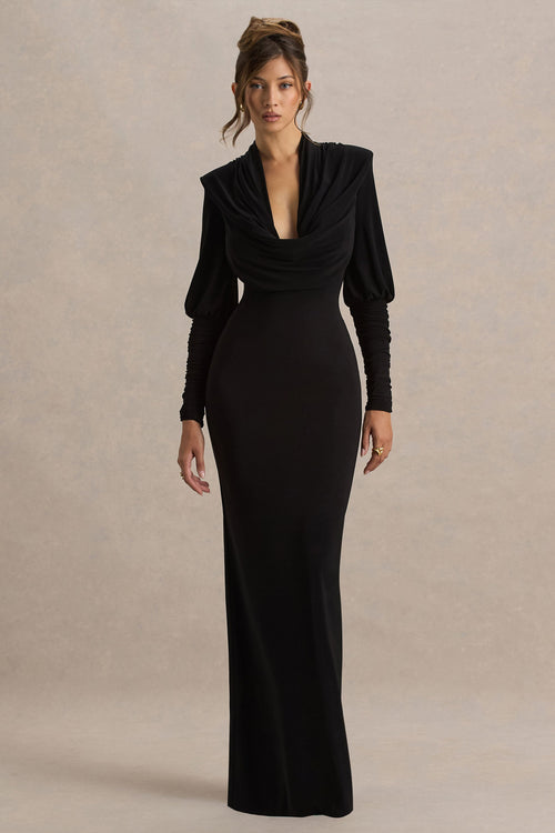 Kaylee | Black Cowl-Neck Maxi Dress With Draping Details
