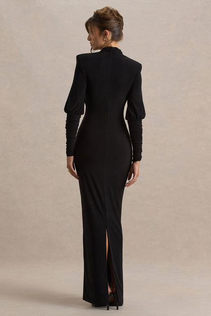 Kaylee | Black Cowl-Neck Maxi Dress With Draping Details