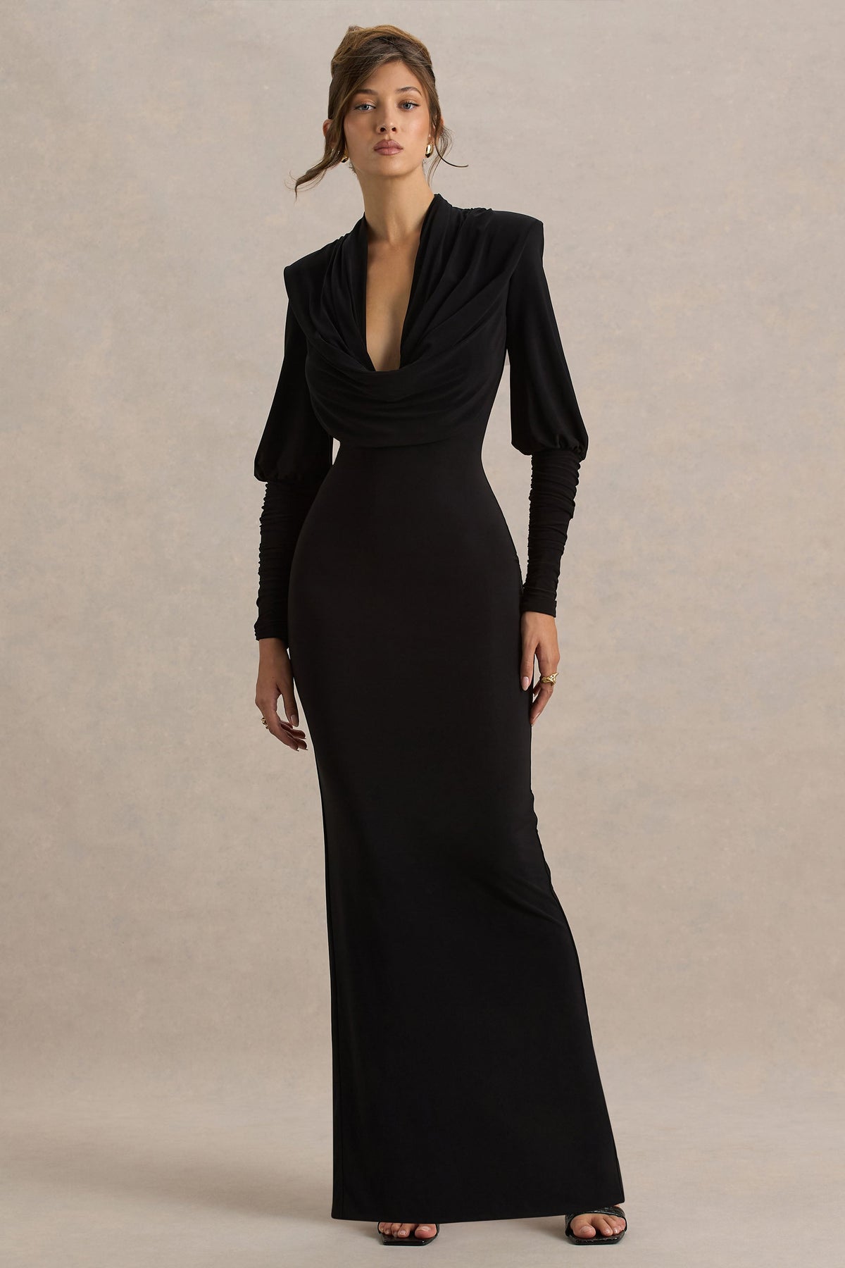 Kaylee | Black Cowl-Neck Maxi Dress With Draping Details