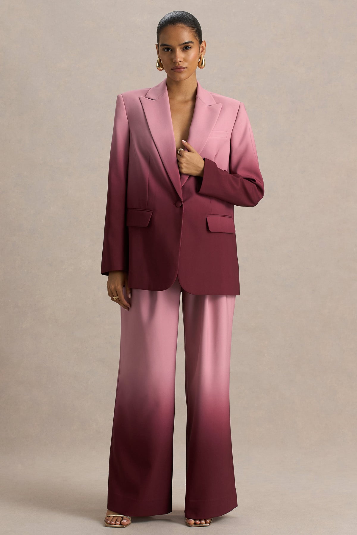 Enya | Cherry Ombre Plunge-Neck Satin Blazer