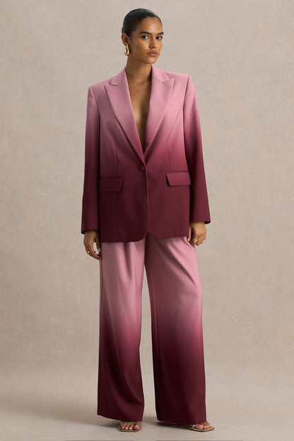 Enya | Cherry Ombre Plunge-Neck Satin Blazer