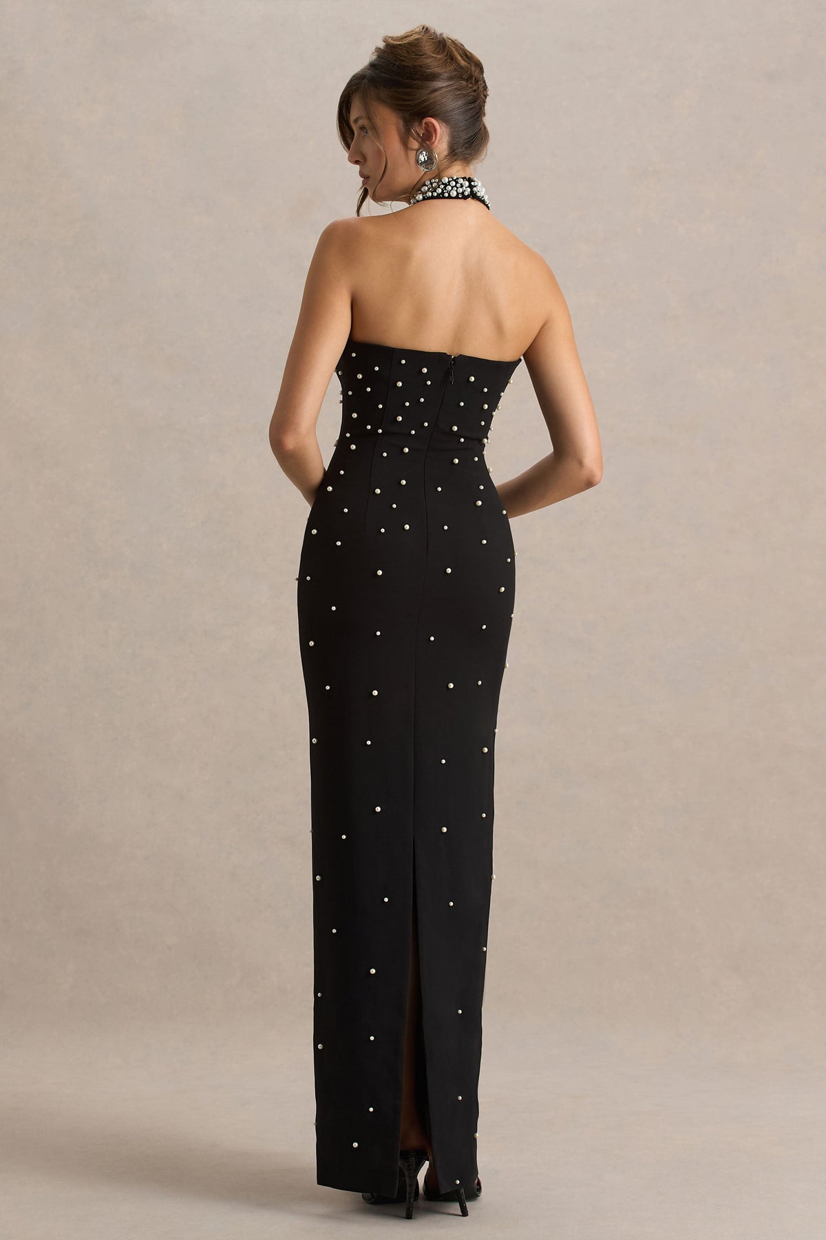 Dani | Black Hand-Embellished Halter-Neck Maxi Dress
