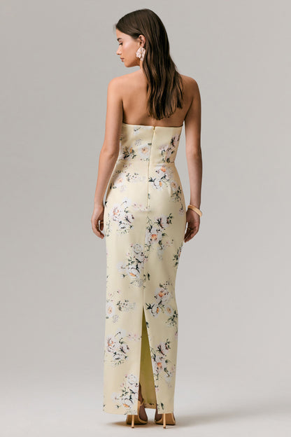 Fierce | Lemon Print Asymmetric Ruched Maxi Dress