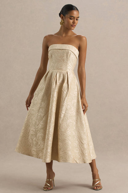 Hypnotic | Gold Jacquard Bandeau Midi Dress