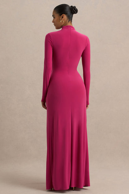 Hourglass | Hot Pink Long-Sleeve Twisted Maxi Dress With Split