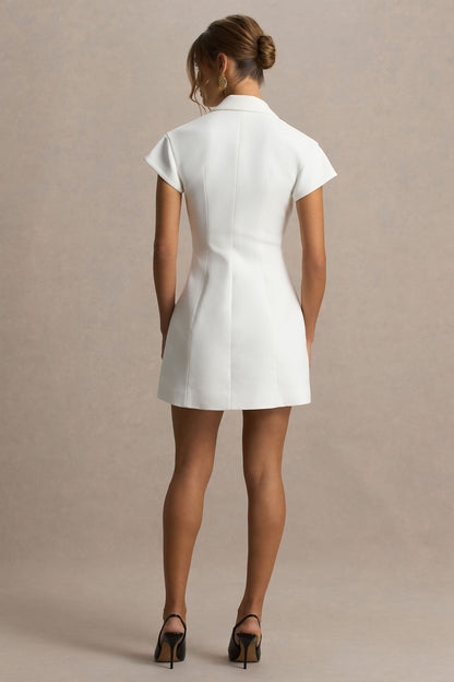 Etta | White Plunge-Neck Short Sleeved Blazer Mini Dress