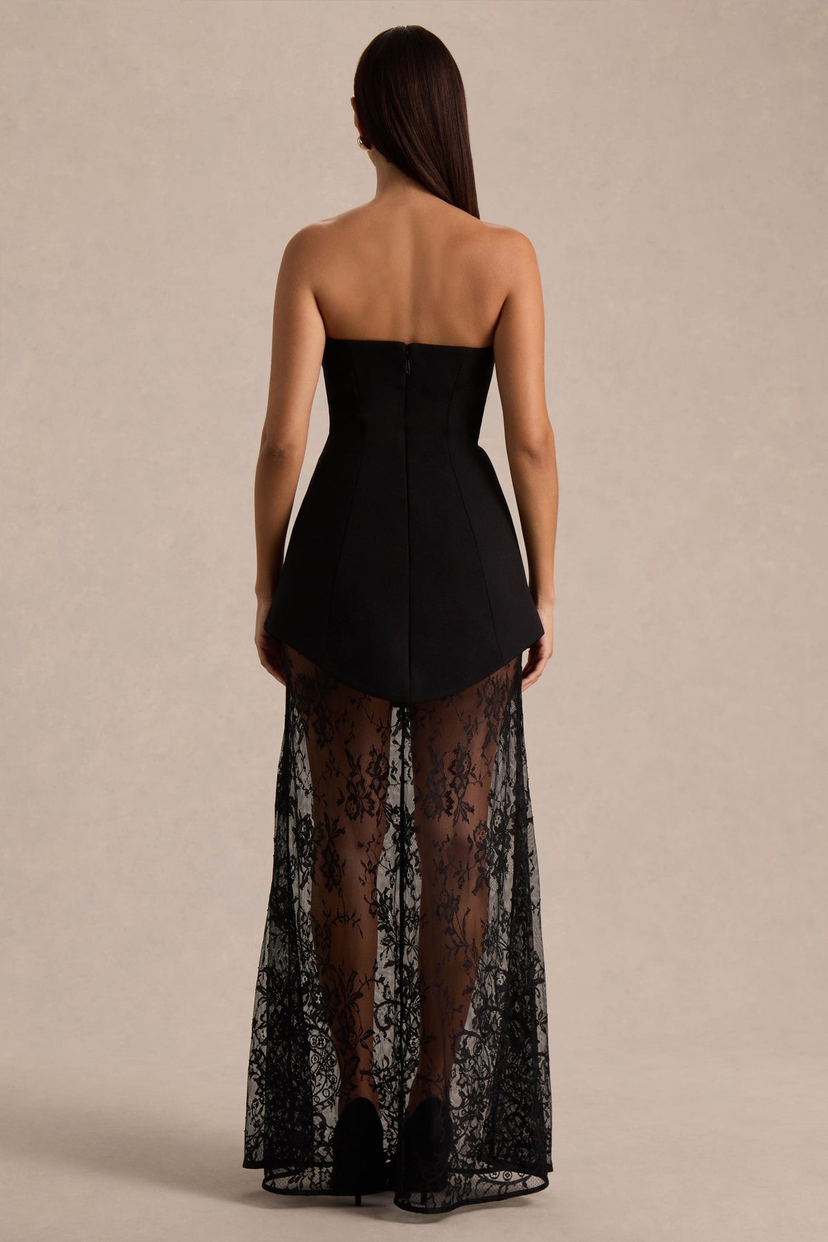 Brandi | Black Bandeau Maxi Dress With Lace Skirt
