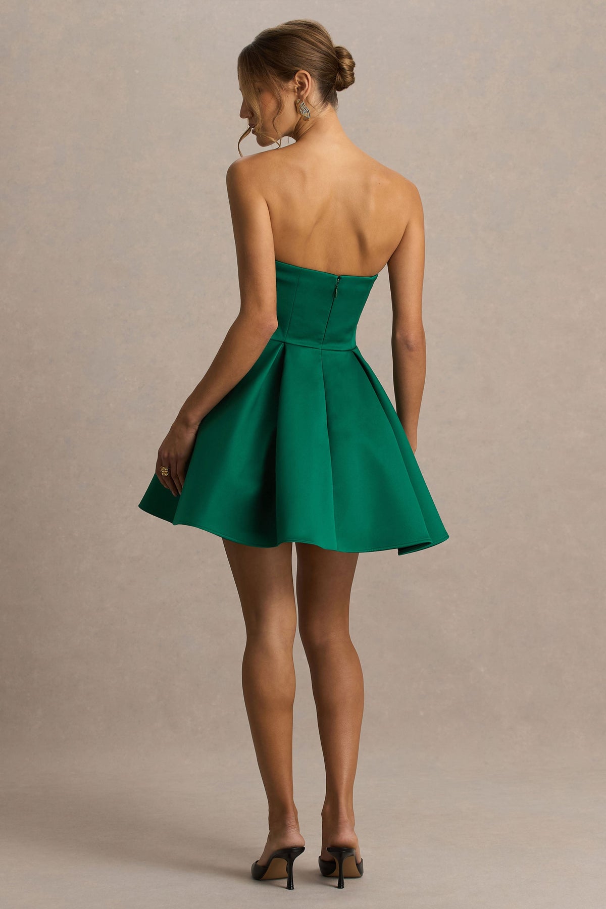 Fleur | Dark Green Satin Bandeau Mini Dress