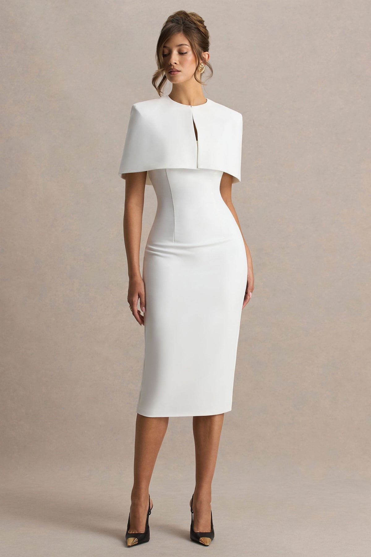 Baylor | White Midi-Dress With Removable Cape