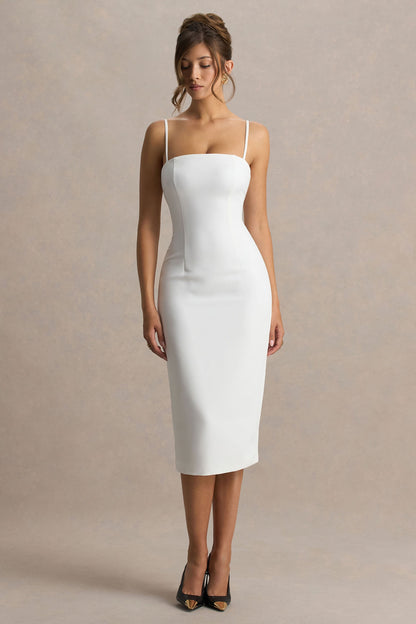 Baylor | White Midi-Dress With Removable Cape