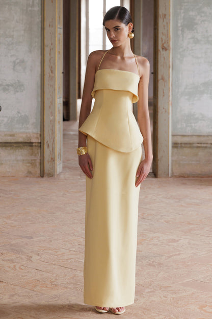Fran | Lemon Square-Neck Corset Maxi Dress
