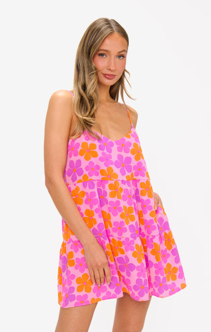 Caroline Mini Dress ~ Pink Daisy