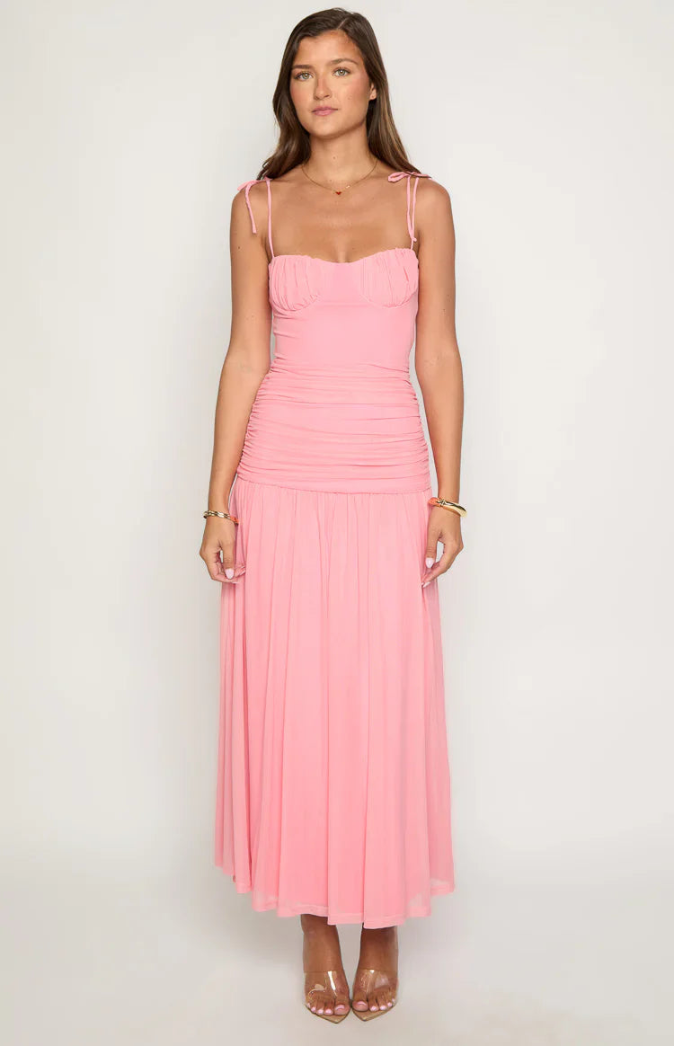 Clare Pink Ruched Maxi Dress