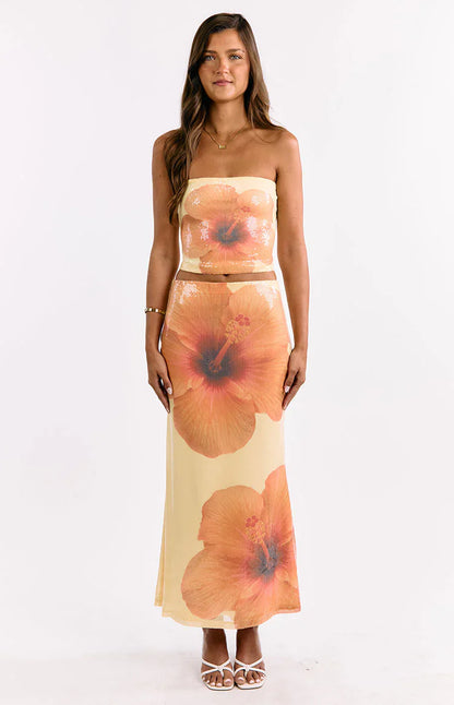 Denzel Yellow Floral Sequin Maxi Skirt