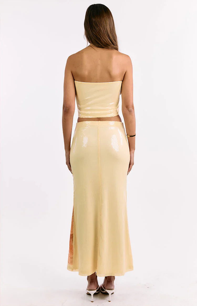 Denzel Yellow Floral Sequin Maxi Skirt