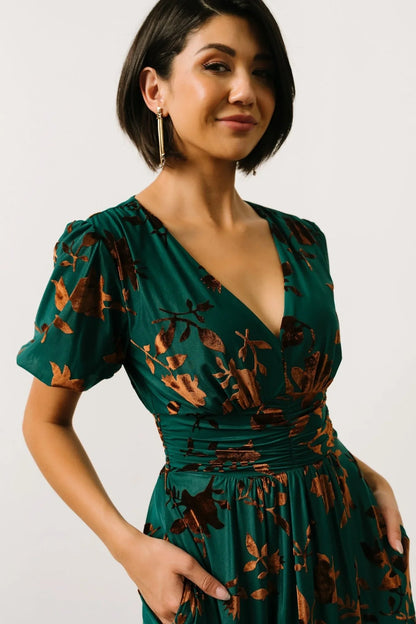 Leslie Velvet Maxi Dress | Bronze + Jade