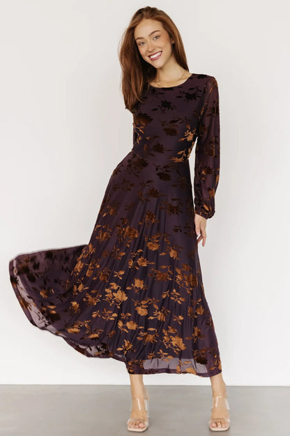 Thora Velvet Dress | Deep Plum + Bronze