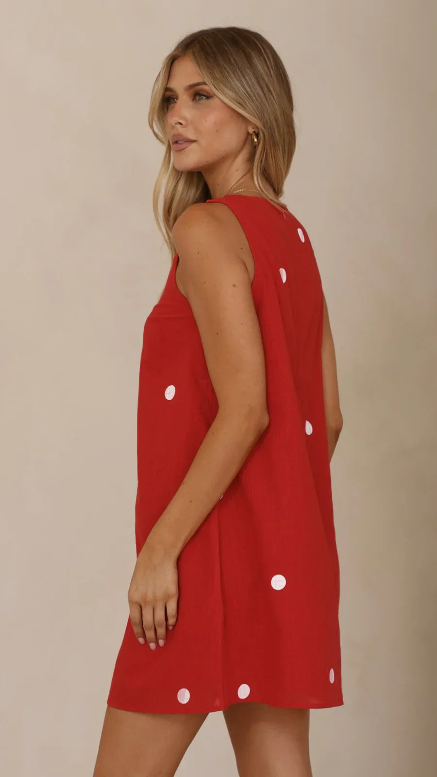 Natala Shift Mini Dress - Red/White Polka Dot
