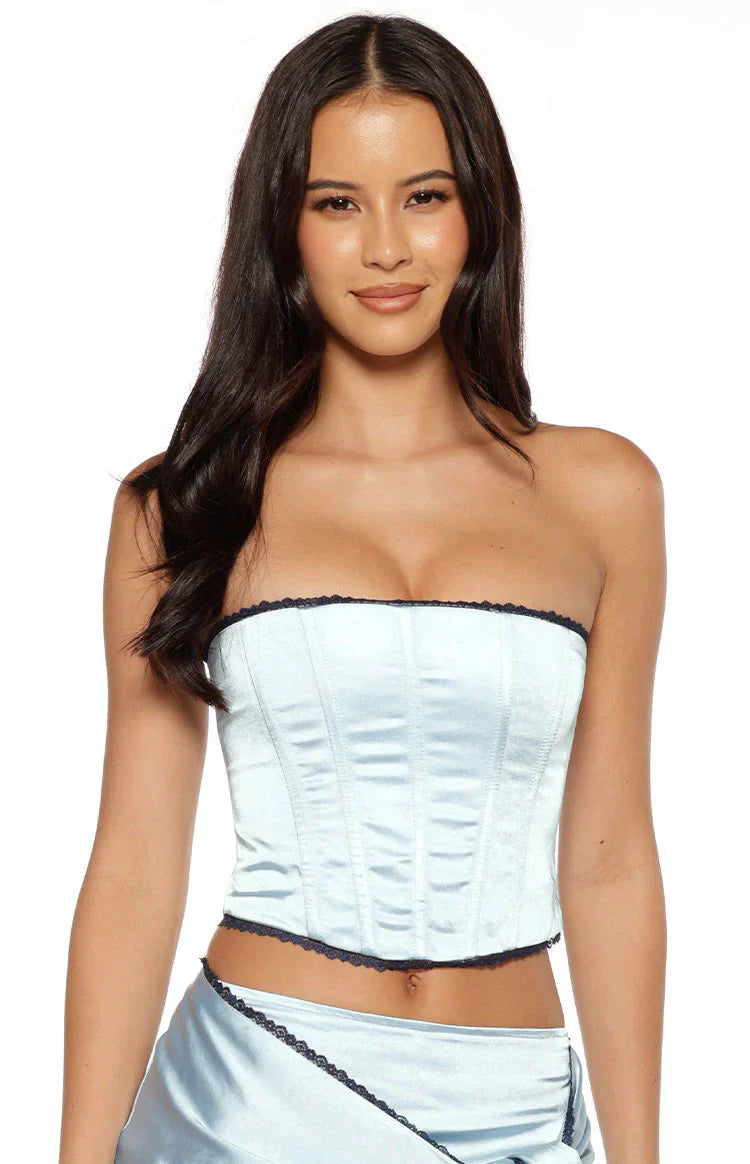 Elvi Blue Satin Corset Top