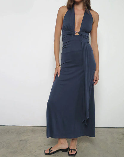 Ryoko Maxi Dress in Cupro Ocean Storm