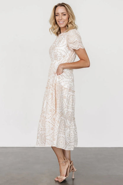 Mirabel Eyelet Midi Dress | White + Natural