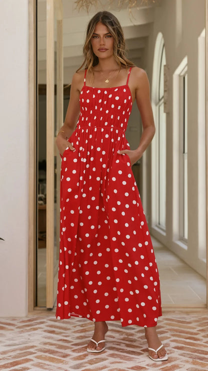 Solare Maxi Dress - Red/White Polka