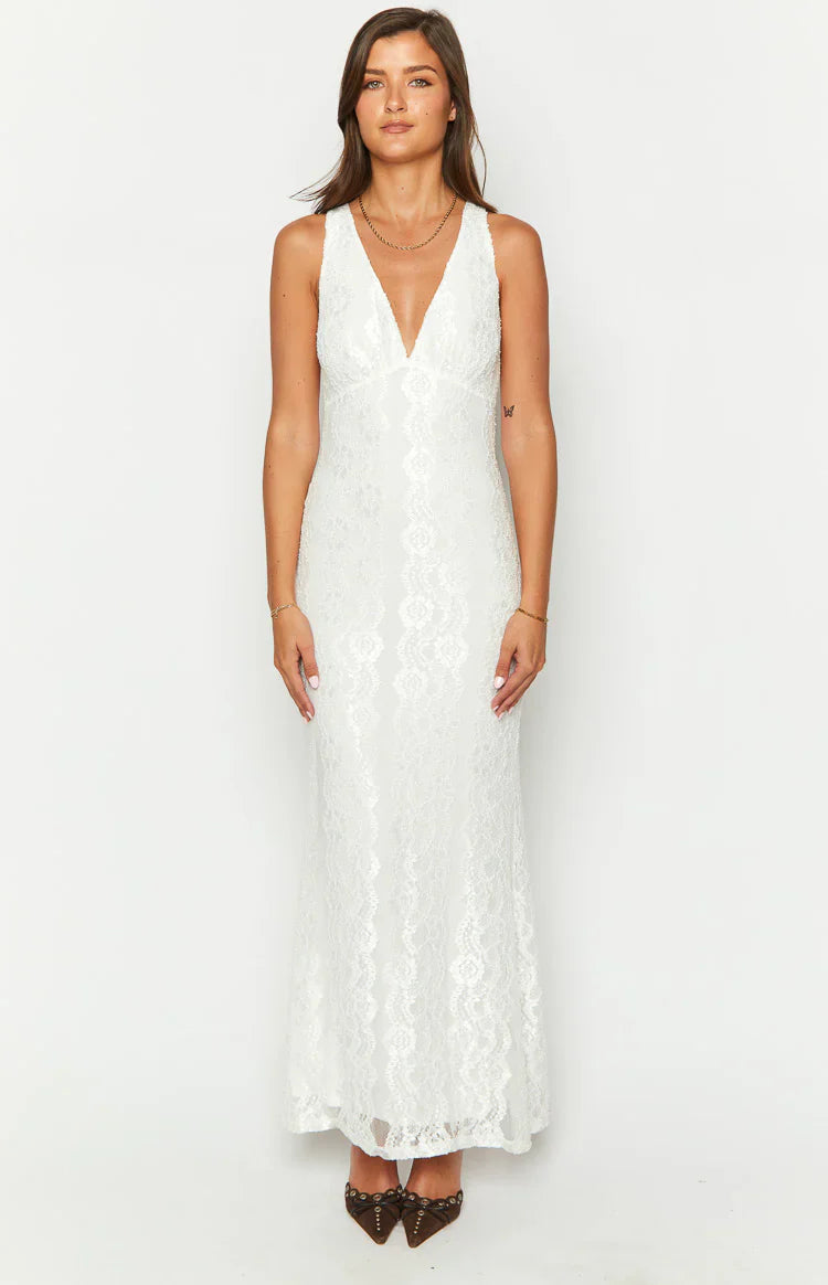 Farida White Lace Maxi Dress