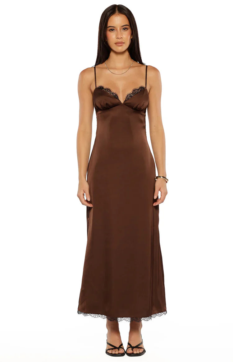 Freilla Brown Satin Midi dress