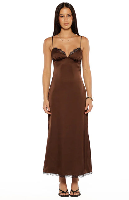Freilla Brown Satin Midi dress
