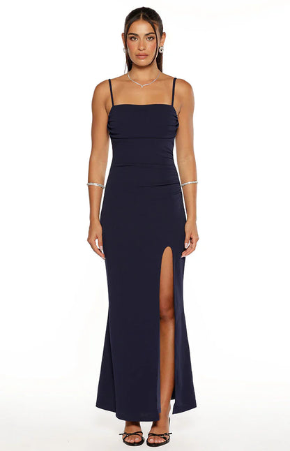 Gracy Navy Crepe Formal Maxi Dress