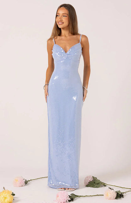 Honey Blue Sequin Maxi Dress