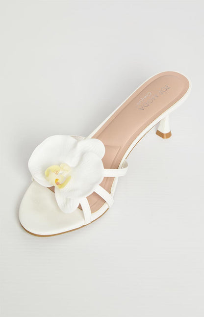 In Bloom White Floral Kitten Heels