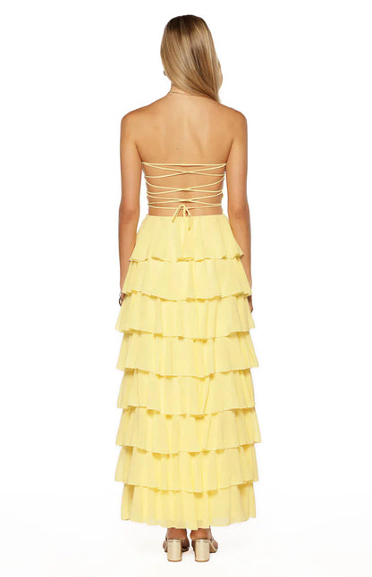 Kim Yellow Strapless Ruffle Maxi Dress
