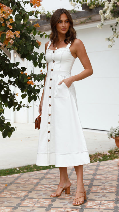 Indigo Midi Dress - White Denim