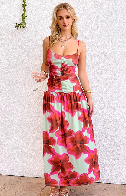 Lilliana Green Floral Print Maxi Dress