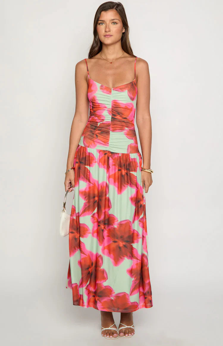 Lilliana Green Floral Print Maxi Dress