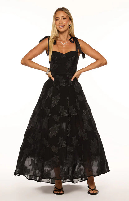 Lily Black Tie Shoulder Formal Maxi Dress
