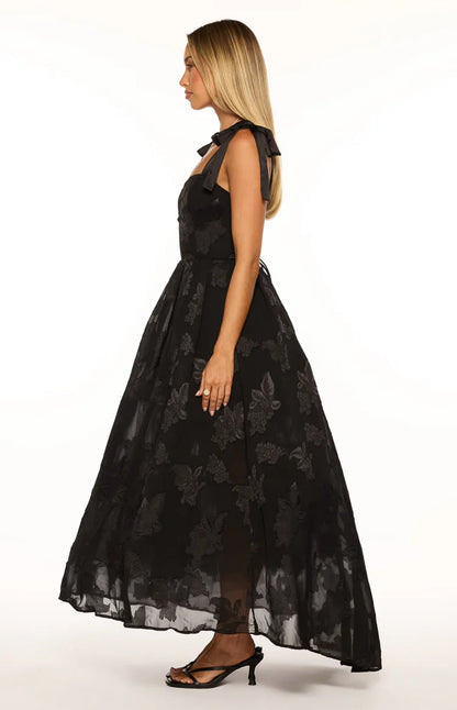 Lily Black Tie Shoulder Formal Maxi Dress